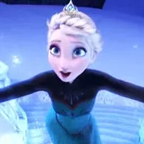 Elsa from Frozen walking up a staircase as she's creating it with ice, singing 'Let It Go'